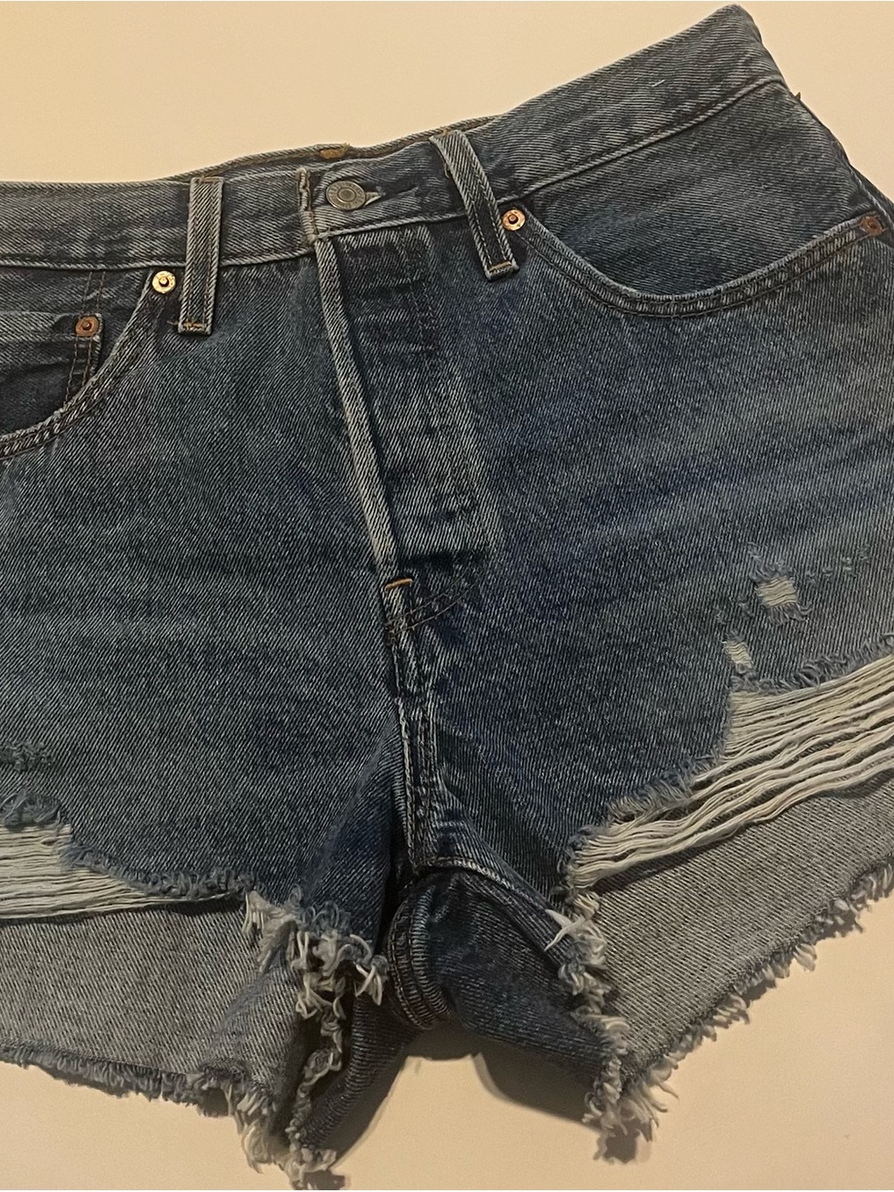 Levi Strauss & CO. High-Rise Distressed Denim Shorts - Blue